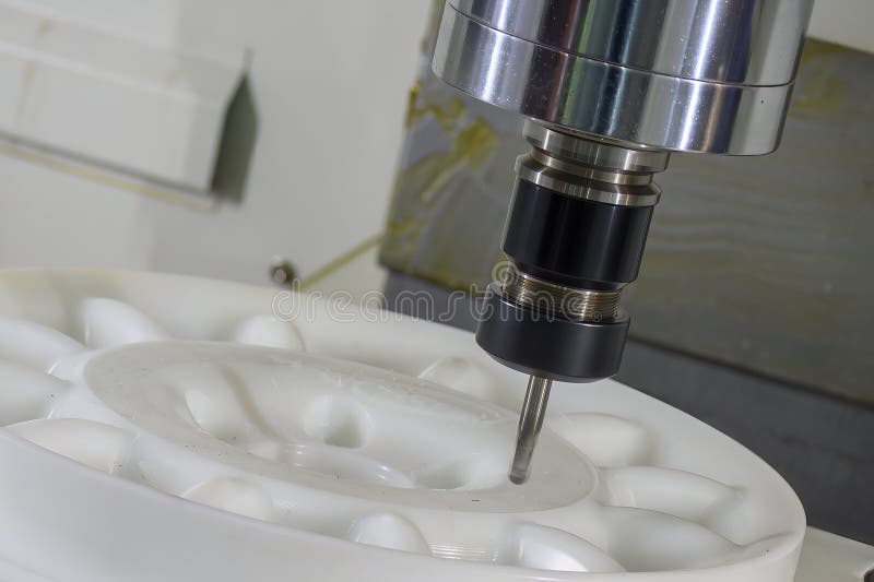 The CNC Milling Machine Cutting the Nylon 6 Material Part with Ball End