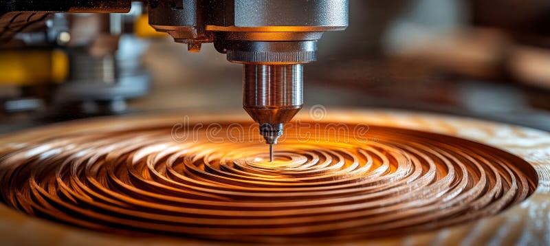 CNC Router Creating Concentric Circles on a Wood Surface Precision Machining and Carpentry royalty free illustration