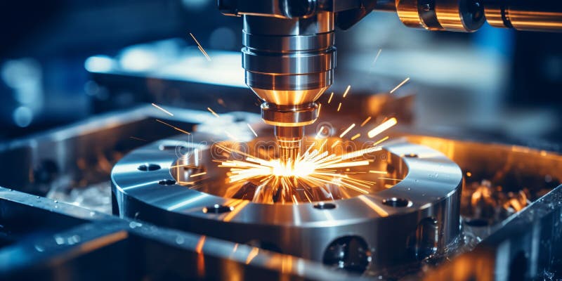 CNC turning, drilling, milling factory. Steel turbine part processing, metal machine tools industry banner. Precision engineering with generative AI, this image is generated using AI