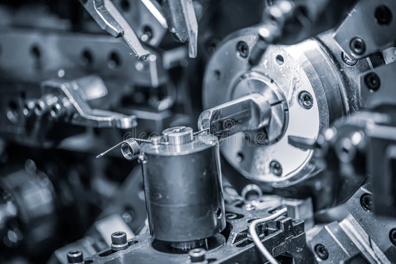 Cnc Wire Forming Machine, modern CNC spring machines for production of different types of wire bends stock photography