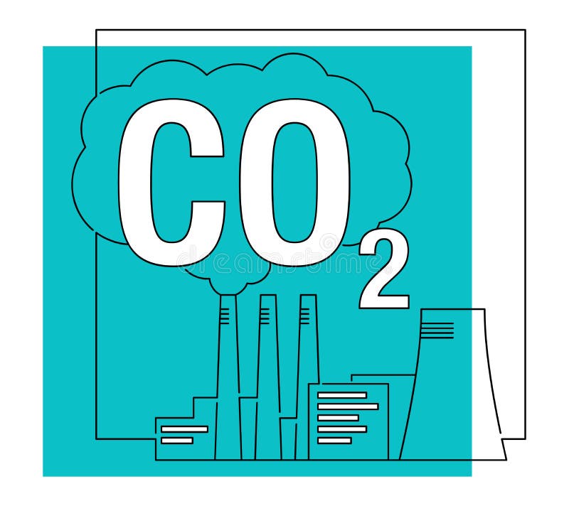 CO2 capture research - factory in thin line vector illustration