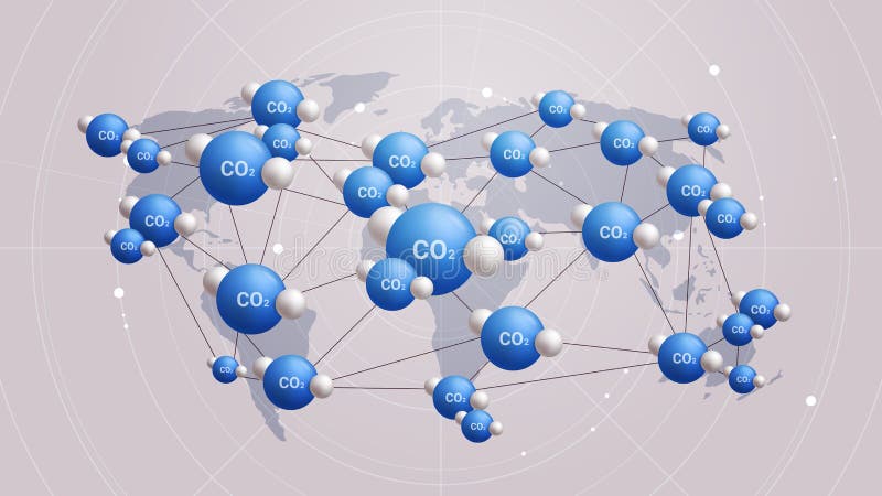 CO2 carbon dioxide toxic gas molecules network on world map emission reduction concept vector illustration