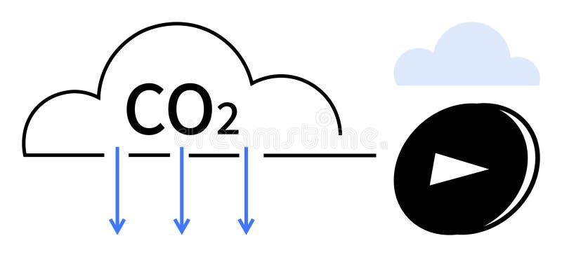 CO2 Emission Reduction Concept with Carbon Capture Cloud and Play Button Icon vector illustration