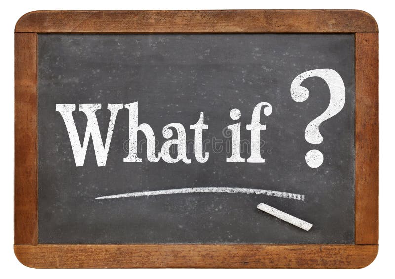 What if question on a vintage blackboard isolated on white. What if question on a vintage blackboard isolated on white