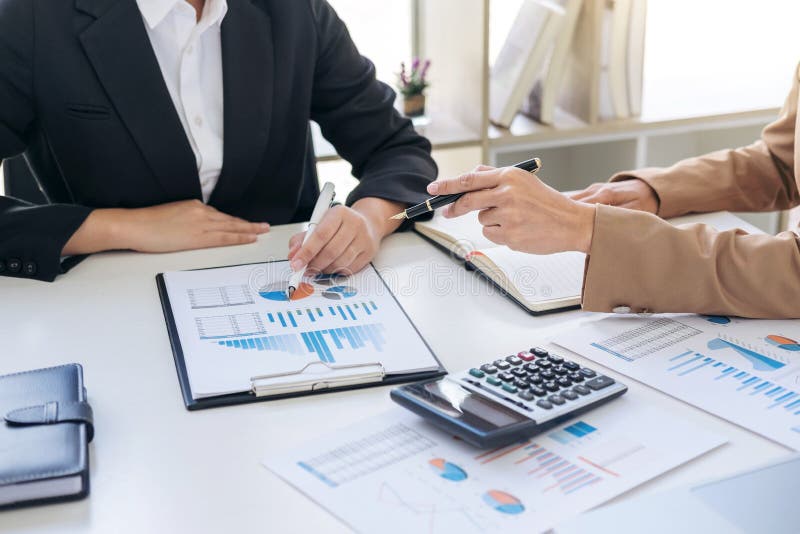 Co working conference, Business team meeting present, investor c stock photos