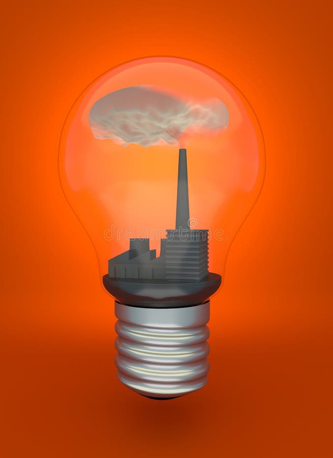 Coal burning power plant in light bulb