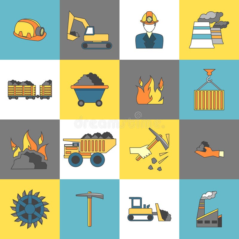 Coal Industry Icons Flat Line royalty free illustration