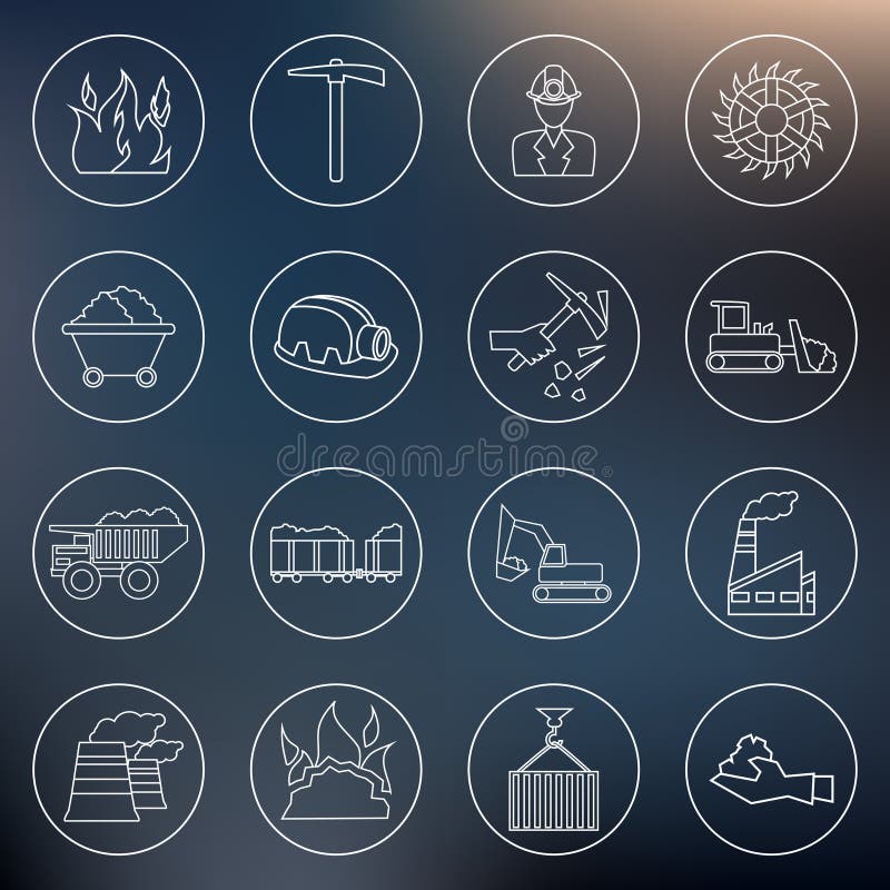 Coal industry icons outline vector illustration