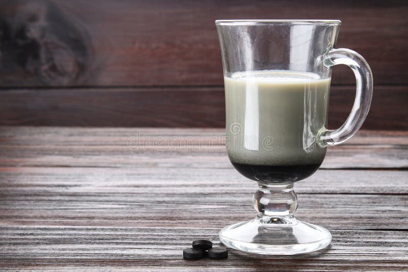 Coal Latte. Black Cappuccino. Black Coffee with Activated Carbon. Stock Photo Image of