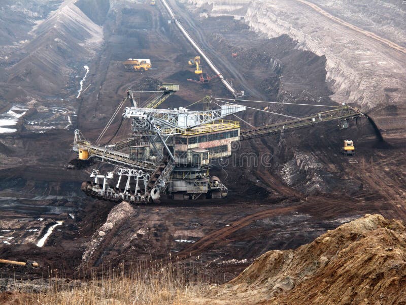 Coal Mine with Bucket Wheel Excavator Stock Photo - Image of fuel ...