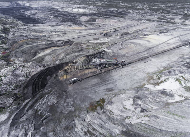 Coal Mine in Poland. Destroyed Land. View from Above. Stock Photo