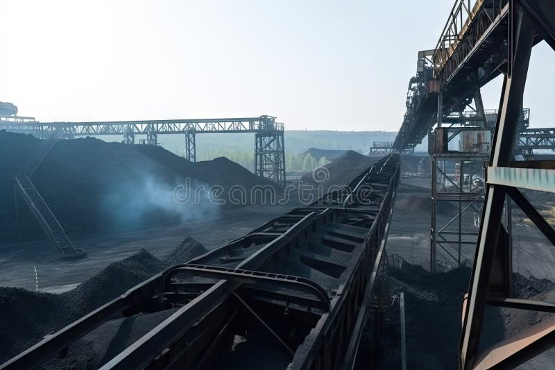 Coal Mine With View Of Conveyor Systems And Mining Equipment Coal Mine With View Of Conveyor Systems And Mining Equipment