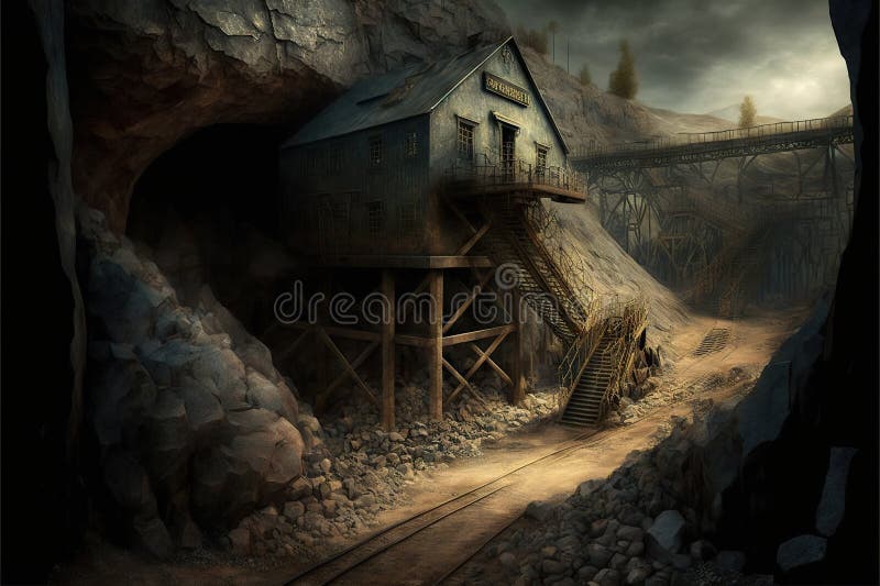 Coal Mining Industry Concept with Retro Wooden Mine Entrance with ...