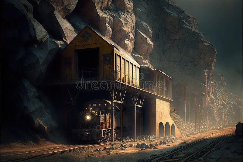 Coal Mining Industry Concept with Retro Wooden Mine Entrance with ...