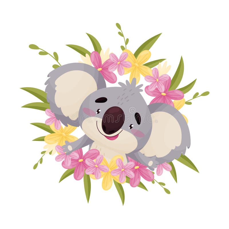 A coala bonito dos desenhos animados olha para fora do centro da grinalda Ilustra??o do vetor no fundo branco ilustração royalty free A coala bonito dos desenhos animados olha para fora do centro da grinalda Ilustra??o do vetor no fundo branco ilustração royalty free