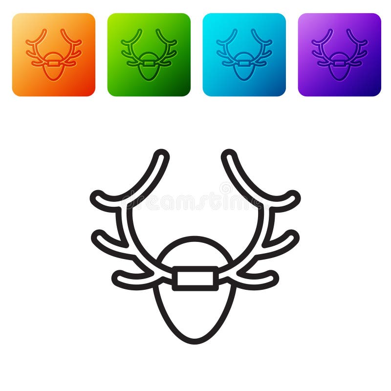Coarne de cerb cu linie neagră pe pictograma ecranului, izolate pe fond alb. trofeu de vânătoare pe perete. setare pictograme în p vector illustration