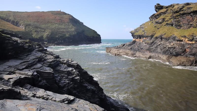 Coast entrance to Boscastle harbour Cornwall England UK