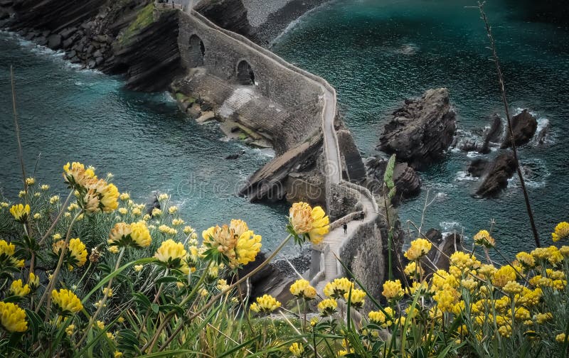 The coast from San Juan de Gaztelugatxe, Dragon-stone in Game of Thrones, bridge and stone stairs