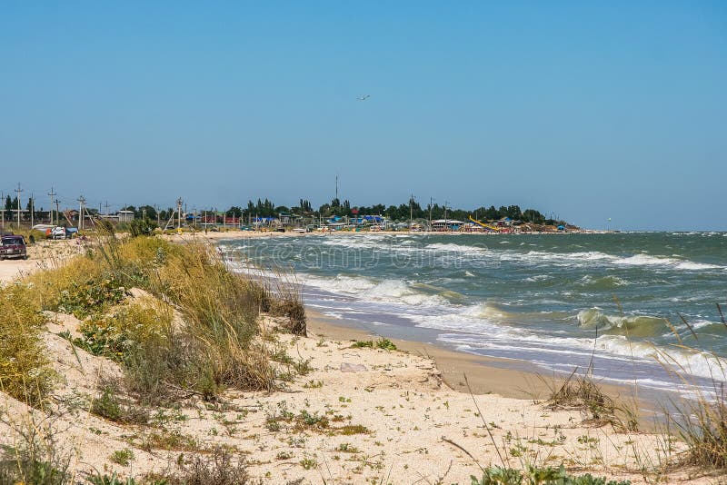 The coast of the Sea of Azov on the Fedotova spit