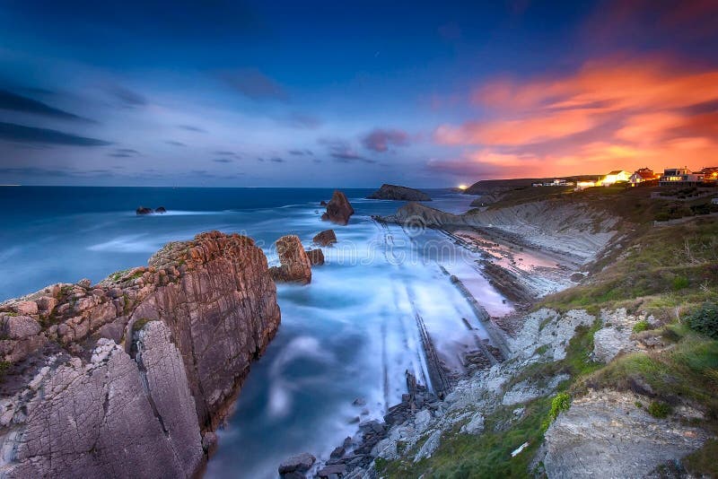 Coast of Spain with blue waters at sunset