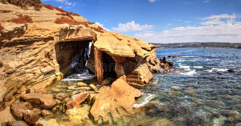 Coastal caves at La Jolla Cove in Southern California in summer on a sunny day