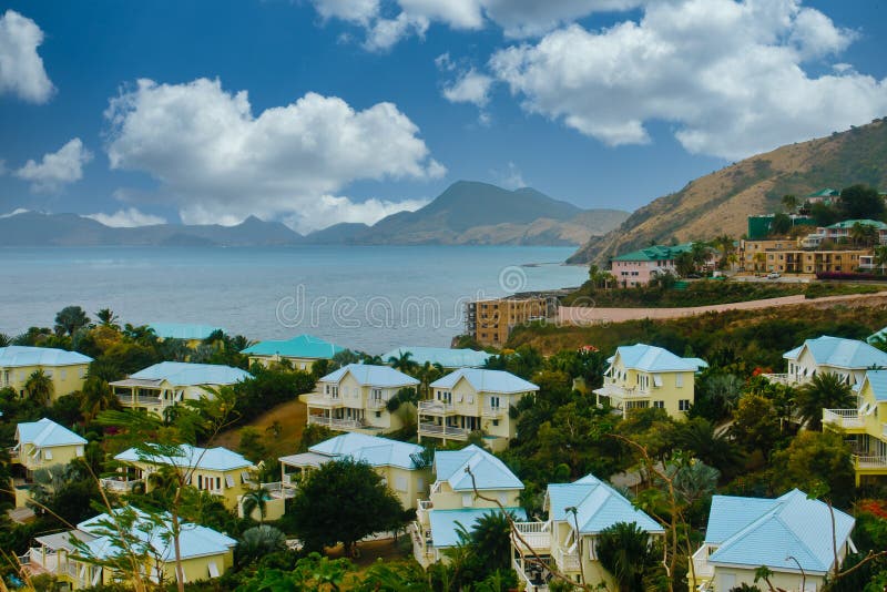 Coastal Condo Complex with Blue Roofs Stock Photo Image of