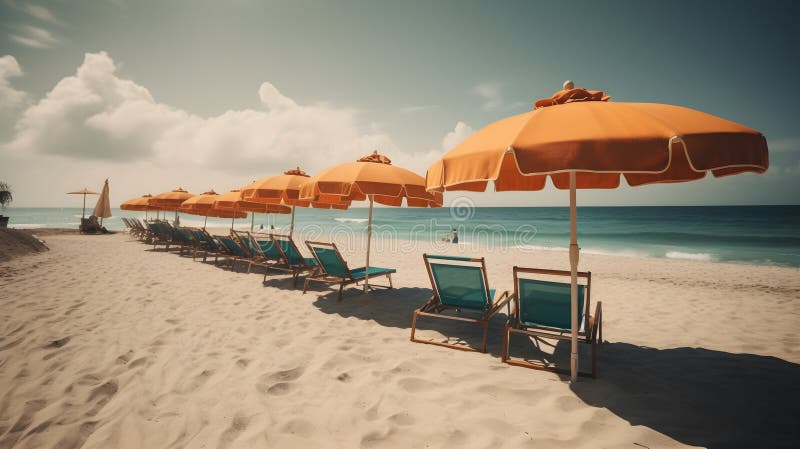 Coastal harmony, sandy beach, whimsical clouds, and harmonious waves royalty free illustration