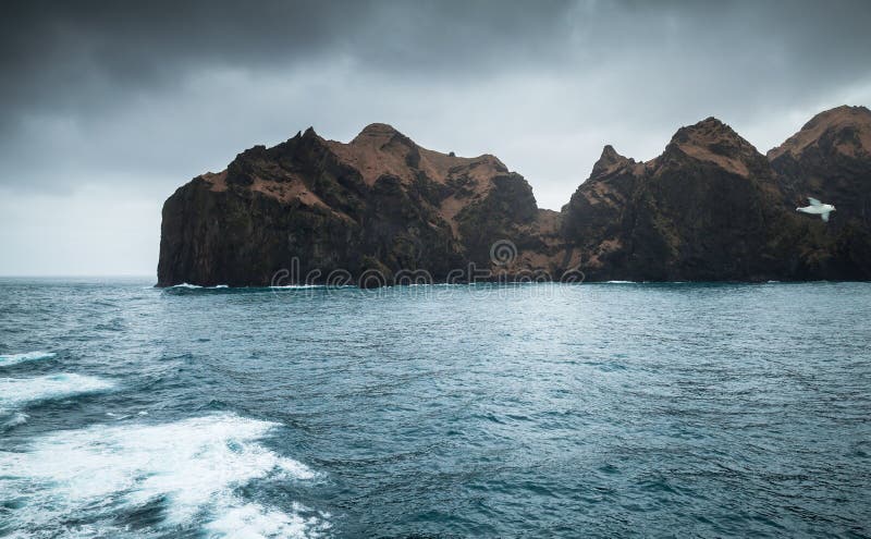 Vestmannaeyjar island in dark day, Iceland