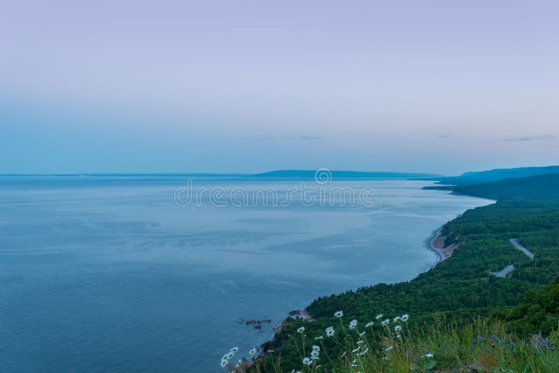 Coastal Scene on the Cabot Trail at dusk stock images