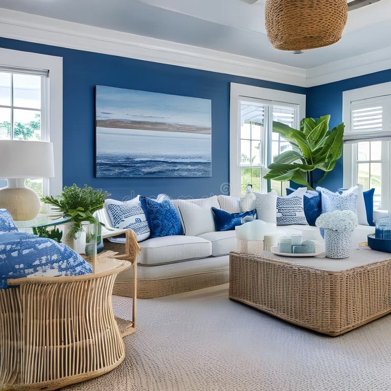 Coastal Styled Bedroom Interior, Sea Decor And Furniture, Blue Color, Ocean  Style, Generative Ai Stock Photo, Picture and Royalty Free Image. Image  203751248.