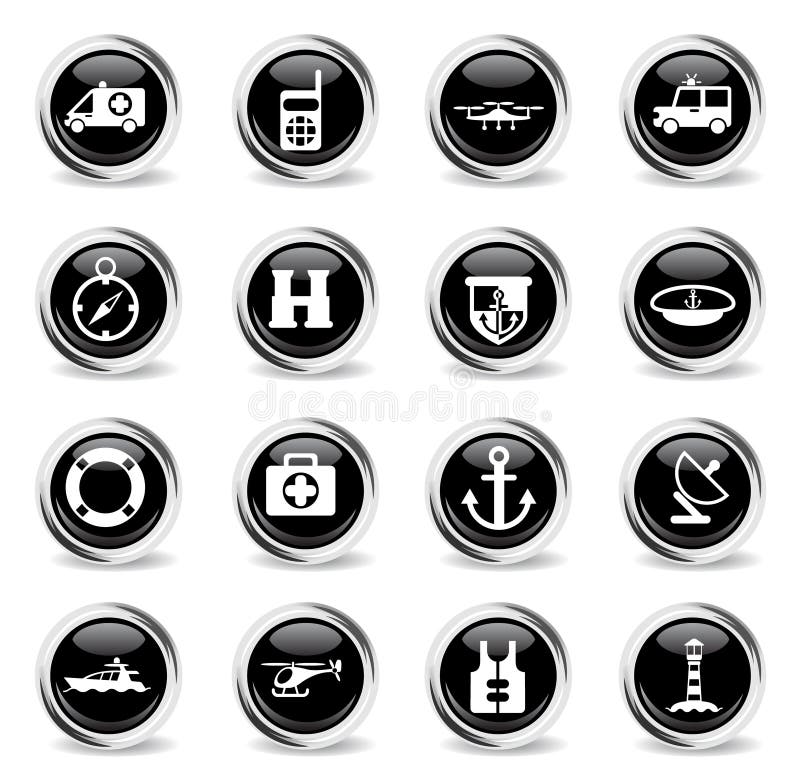 Coastguard icon set stock illustration. Illustration of fieldglass