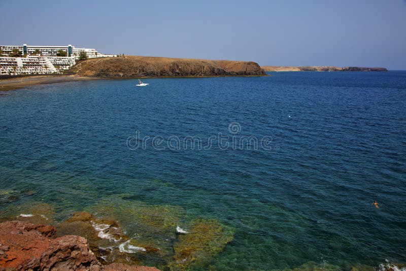 Coastline lanzarote in spain musk pond beach water yacht boat