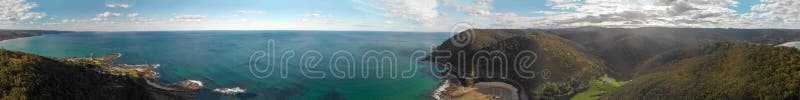 Coastline of Lorne along the Great Ocean Road, Australia. Panoramic aerial view