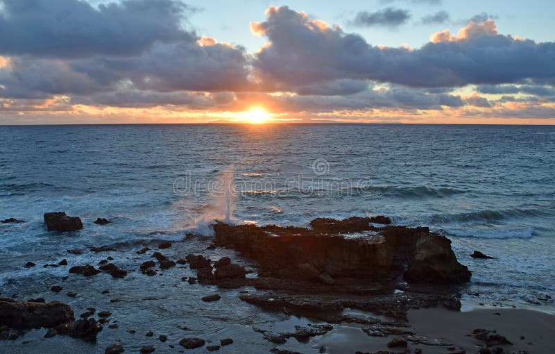 Coastline at sunset at Heisler Park in Laguna Beach, California.