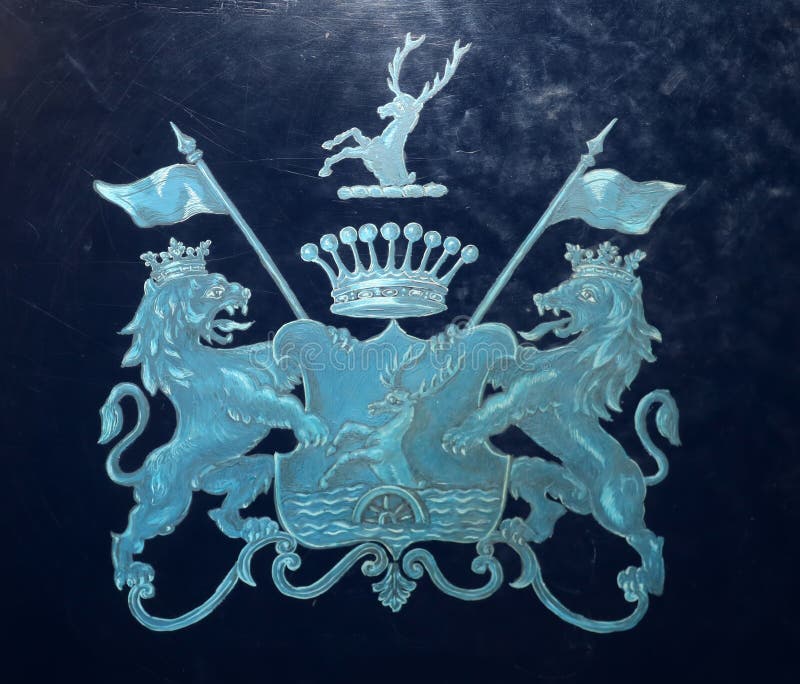 Coat of arms of Austro-Hungarian noble family of Hungarian descent Palffy painted on the door of the cart, Casta, Slovakia stock photography Coat of arms of Austro-Hungarian noble family of Hungarian descent Palffy painted on the door of the cart, Casta, Slovakia stock photography