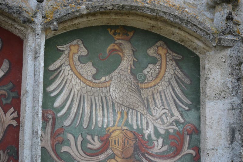 Coat of Arms of German Eagle Drawn in White with Crown Stock Image