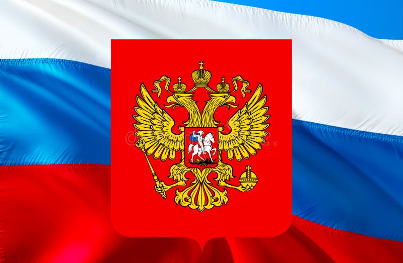 Russian Flag with Coat of Arms of Russia. Kremlin Presidential Coat of Arms  of Russia, 3d Rendering. Russian Eagle Stock Illustration - Illustration of  nation, flag: 183978487