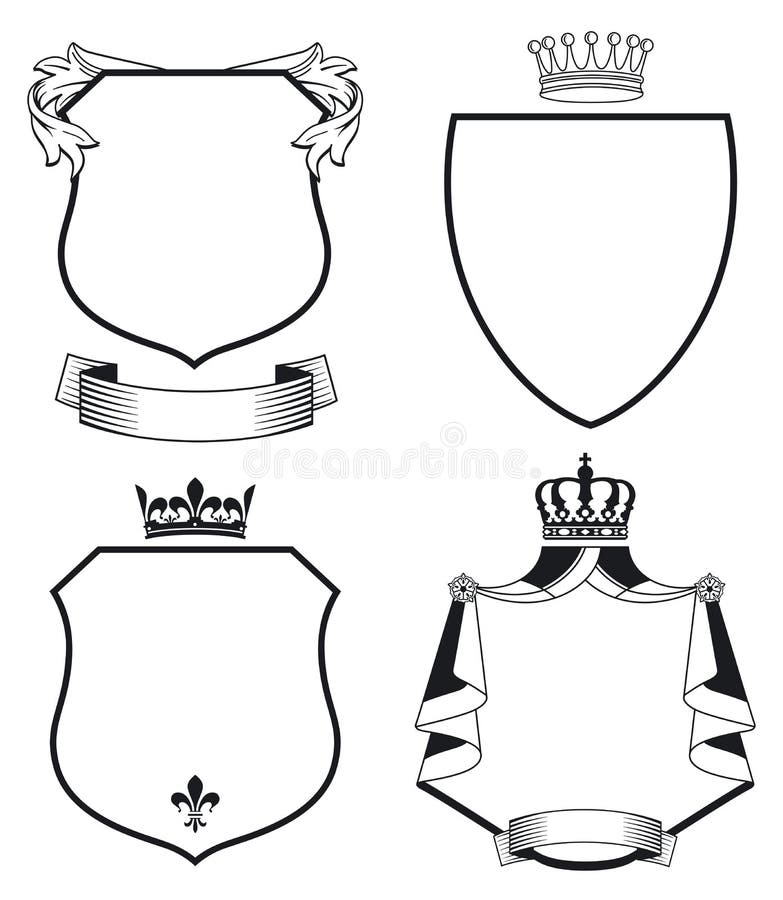 Heraldic Shields and Crests Stock Vector - Illustration of medieval ...