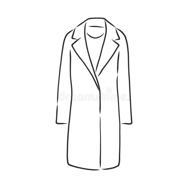 Coat Female with Long Sleeves and Pockets. Vector. Coat, Vector Sketch ...