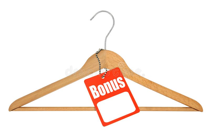 Coat hanger and bonus tag royalty free stock photo