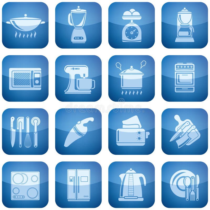 Cobalt Square 2D Icons Set: Kitchen utensils