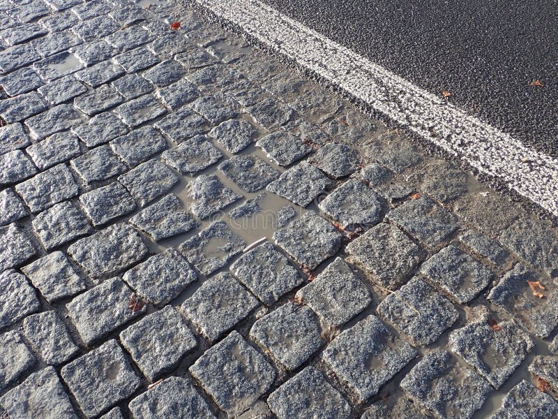 Cobble Pavement Texture Wet after Rain Stock Image Image of floor