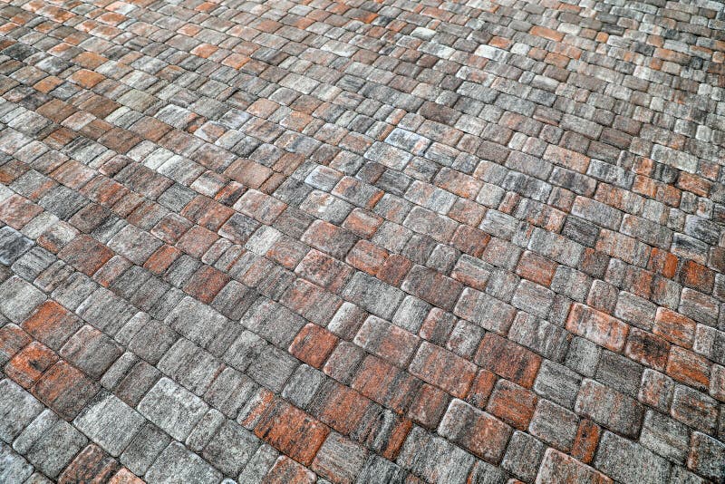 Cobble roadway circular shapes. Area paved with stone blocks in a circular pattern
