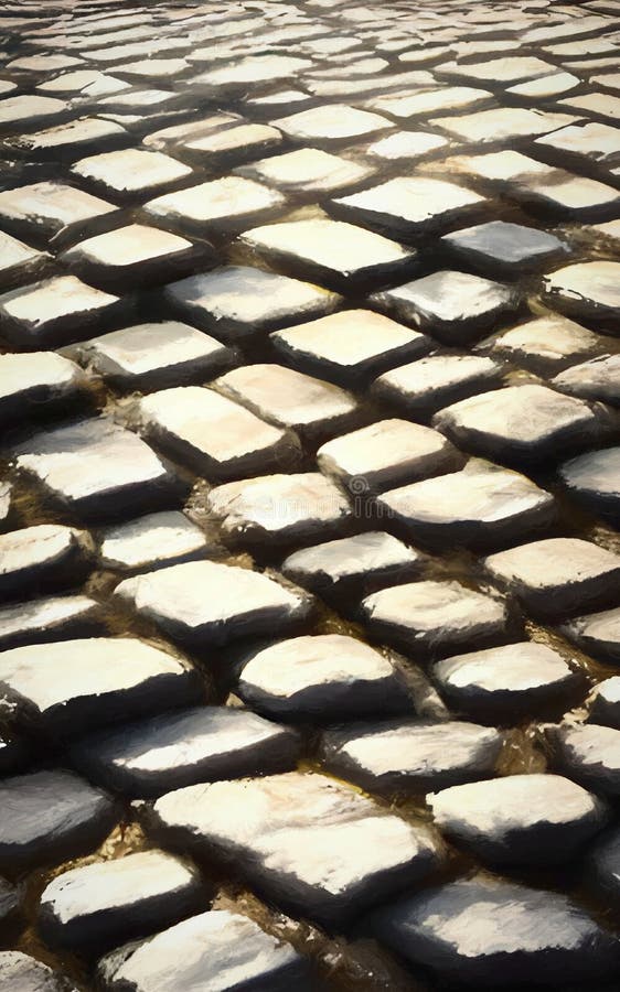 Abstract digital painting of uneven cobblestones of a very old street. Abstract digital painting of uneven cobblestones of a very old street.