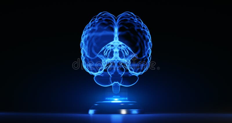 Cobertura holográfica de cerebro digital. inteligencia artificial aprendizaje profundo de máquina. red de Internet de tecnología e fotos de archivo