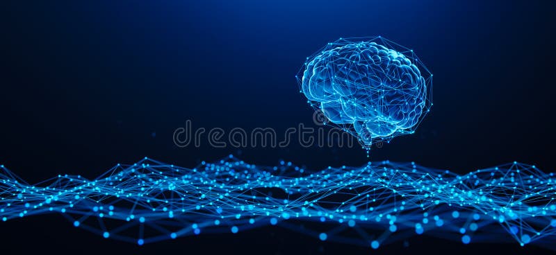 Cobertura holográfica de cerebro digital. inteligencia artificial aprendizaje profundo de máquina. red de Internet de tecnología e fotografía de archivo libre de regalías