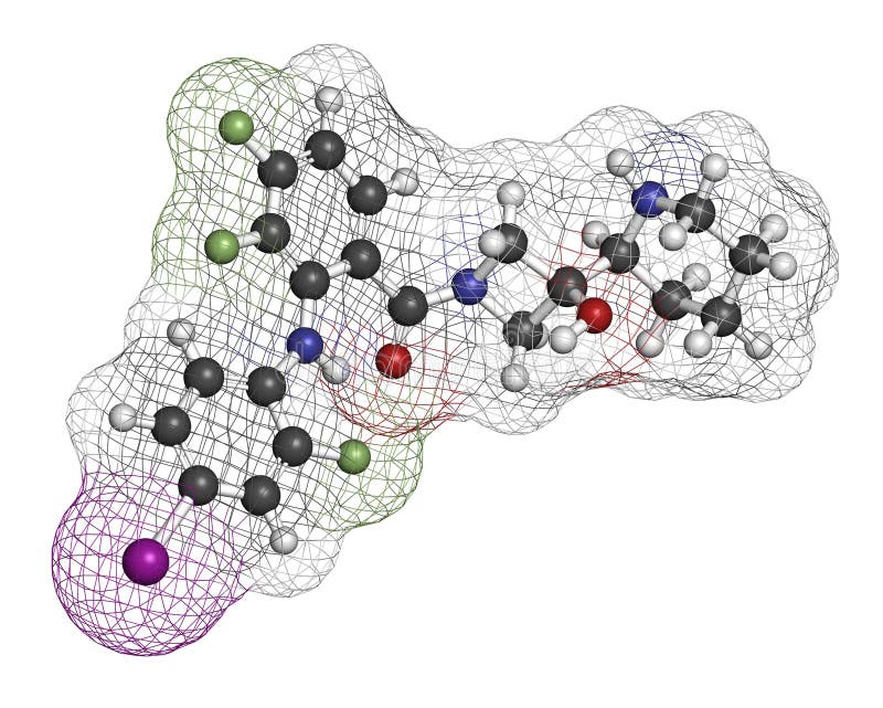 Cobimetinib Melanom-Drogenmolekül. Atome werden als Bereiche mit einer konventionellen farbliche Kennzeichnung vorgelegt : weißer stock abbildung