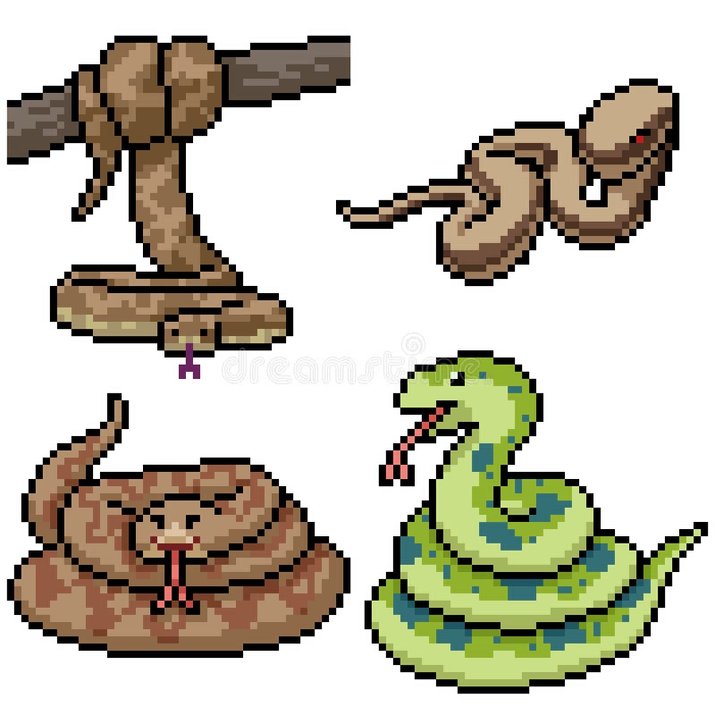 Pixel de 8 bits de cobra animal pixel para ativos de jogos e