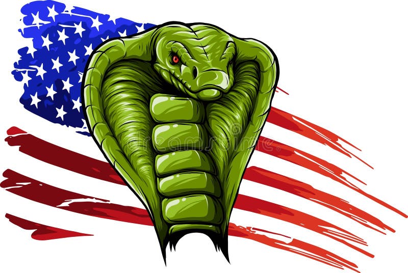 Cobra Snake Mascot with American Flag on White Background Stock Vector