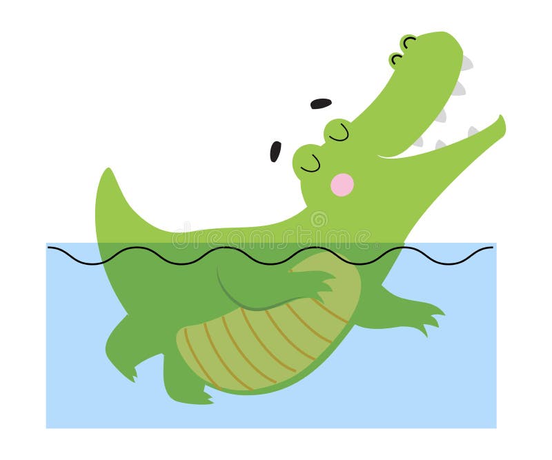 Coccodrillo allegro carino nuotando in acqua divertente predatore di alligatore verde personaggio animatore vignettatore